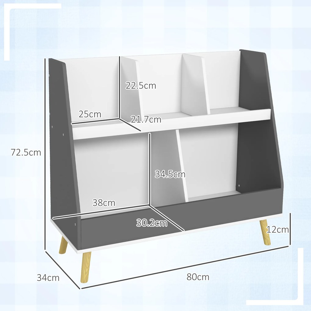 HOMCOM Raft de Depozitare pentru Jucării, Raft în 2 Niveluri pentru Jucării cu 5 Compartimente, 80x34x72.5 cm, Gri | Aosom Romania