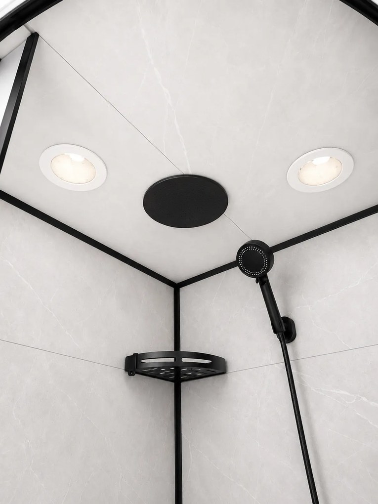 Cabina de dus semirotunda Paris-90, dimensiune 90×90 cm, panouri compozit cu aspect de faianta
