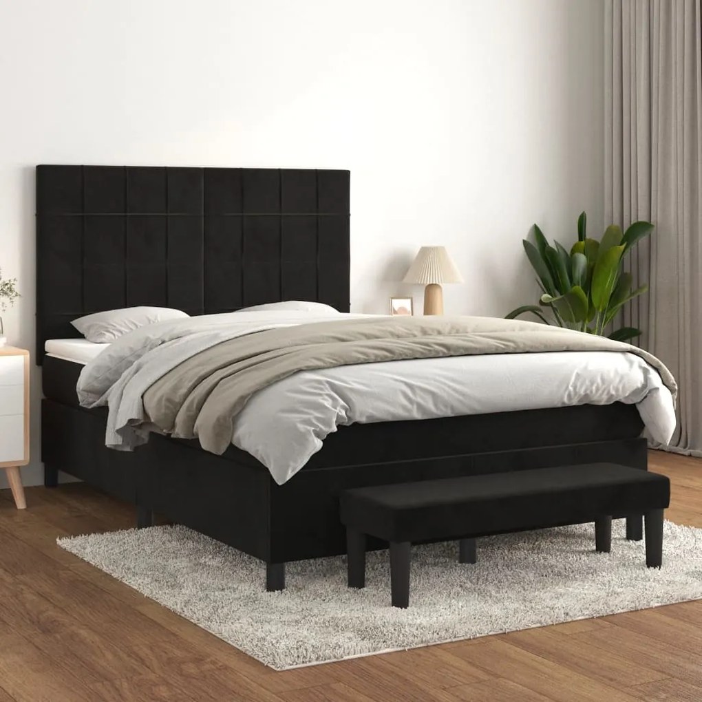 3137847 vidaXL Pat box spring cu saltea, negru, 140x200 cm, catifea