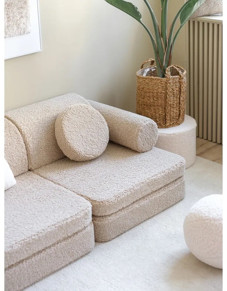 Canapea pentru copii maro deschis cu tapițerie din țesătură bouclé 132 cm Settee – Wigiwama