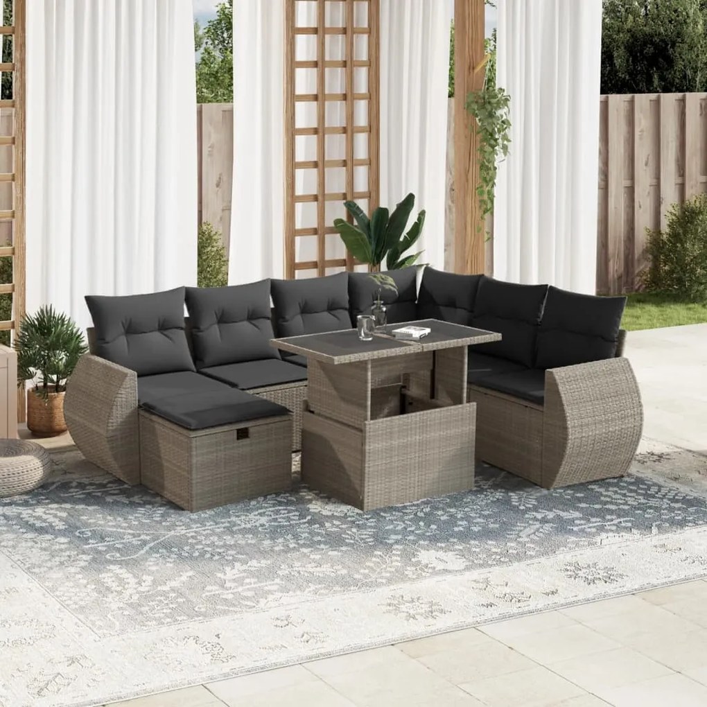 3275162 vidaXL Set mobilier de grădină cu perne, 8 piese gri deschis poliratan