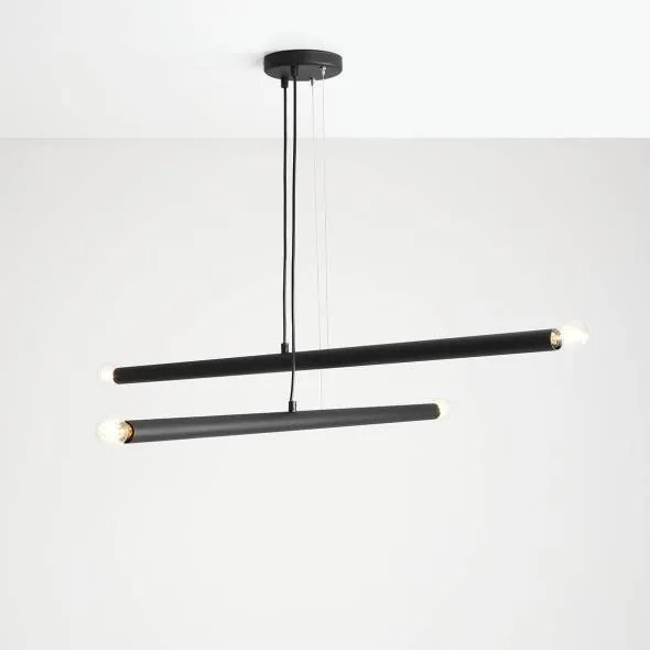 Lustra moderna neagra minimalista din metal cu 4 becuri Tubo