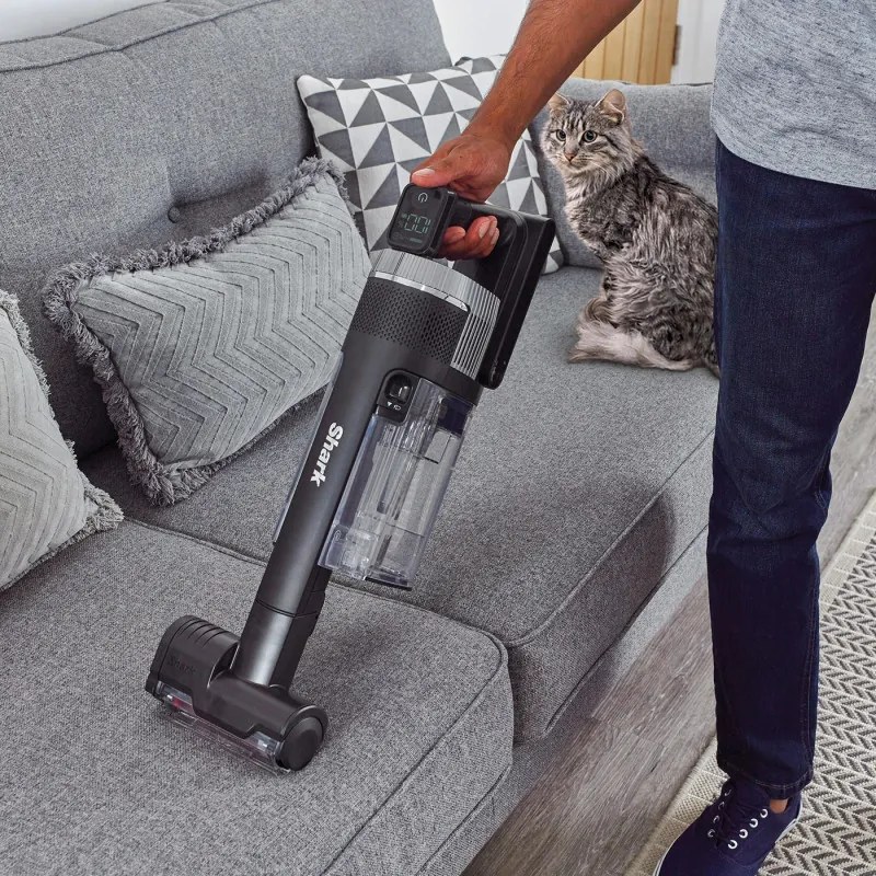 Aspirator vertical Shark IZ420EUT, 309W, Brat rabatabil, 0.85 L, Autonomie 120 min, Clean Sense IQ, LED, PowerFins Plus, Gri