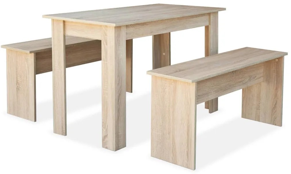 244866 vidaXL Masă și bănci de bucătărie, 3 piese, PAL, culoarea stejarului