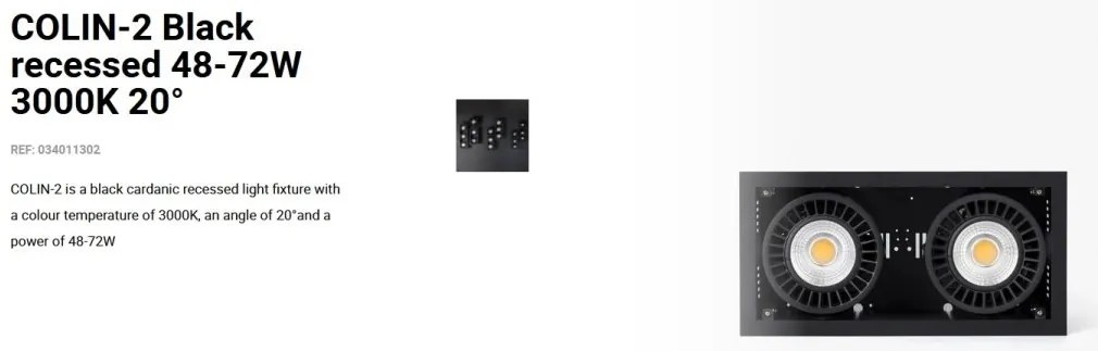 Spot LED incastrabil COLIN-2 Black recessed 48-72W 3000K 20°