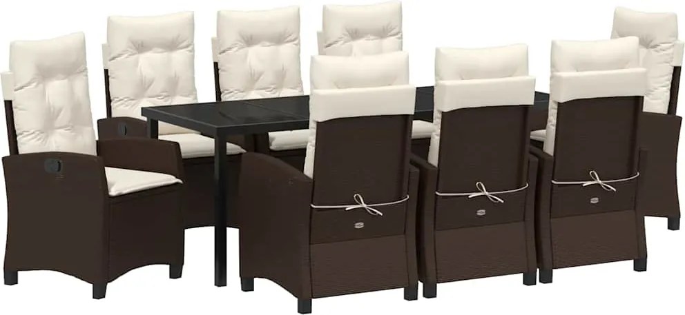 vidaXL Set de masă pentru grădină cu pernă 9 pcs Maro poliratan
