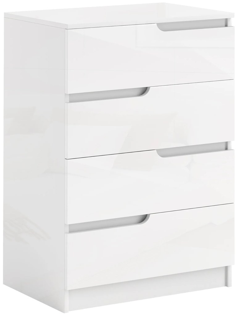 HOMCOM Comodă Modernă, Dulap, 4 Sertare, Placă de Pal, Dispozitiv Anti-Răsturnare, Amortizoare pentru Picioare, Alb | Aosom Romania