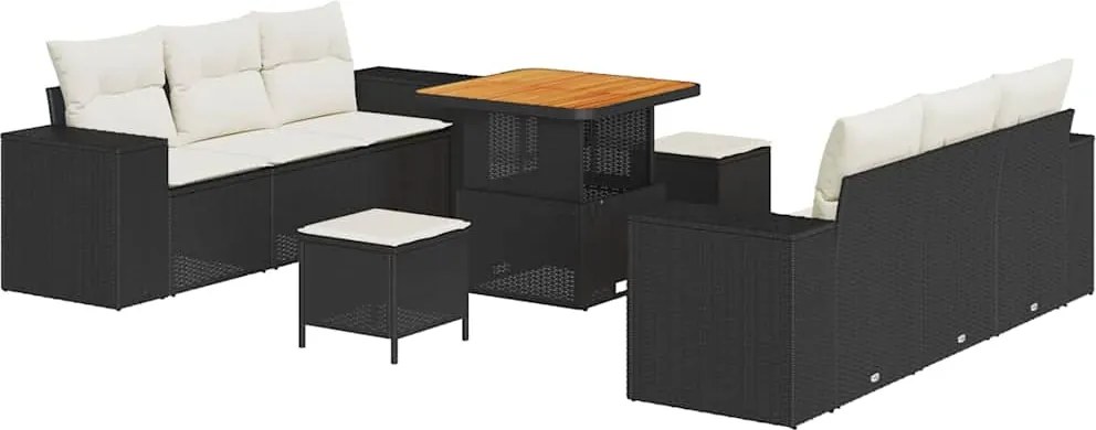 vidaXL Set de canapele pentru grădină 9 pcs Negru și Crem Poli Rattan