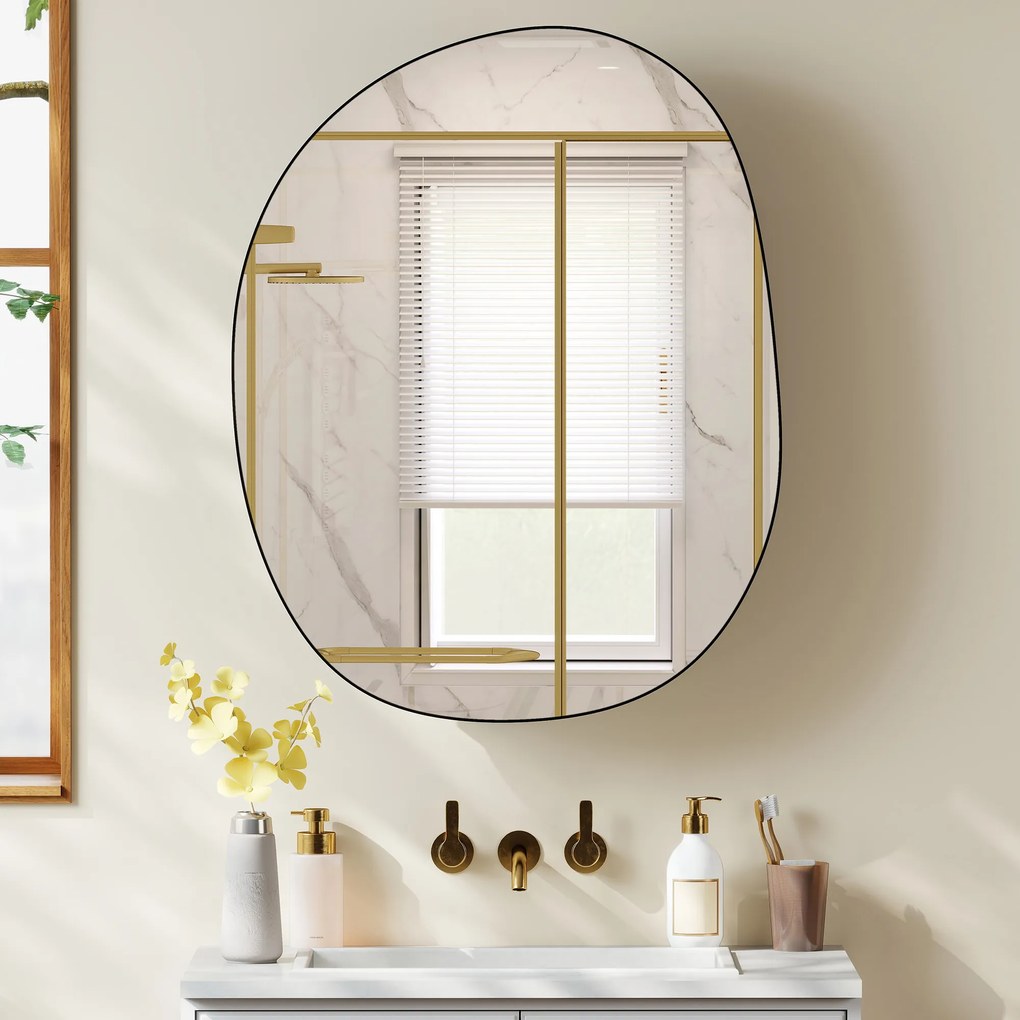 HOMCOM Dulap Baie cu Oglindă și 3 Rafturi, 61x12x79 cm, Formă Neregulată, Dulap Montabil pe Perete, Negru | Aosom Romania