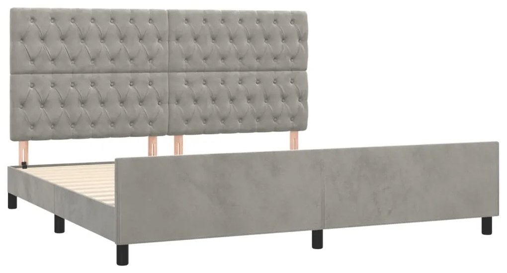 Cadru de pat cu tablie, gri deschis, 200x200 cm, catifea Gri deschis, 200 x 200 cm, Design cu nasturi