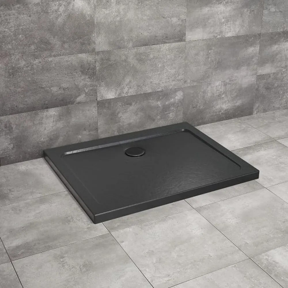 Cadita dus dreptunghiulara Radaway Doros D Stone 90x80 cm acril negru