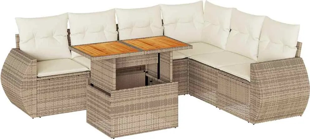 vidaXL Set canapele de grădină, 7 piese, cu perne, bej, poliratan