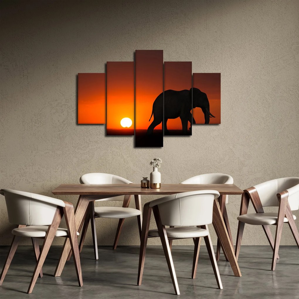 Tablou cu elefant în apus de soare (150x105 cm)