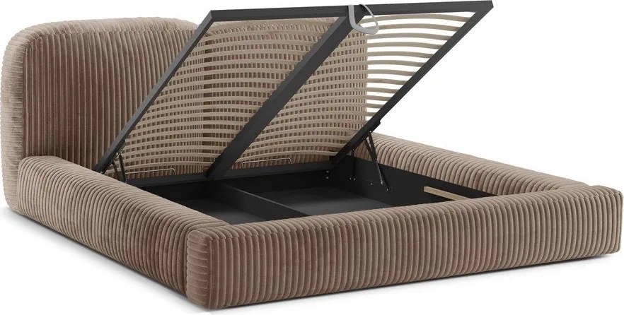 Pat matrimonial maro tapițat cu spațiu de depozitare cu somieră 160x200 cm Martina – Micadoni