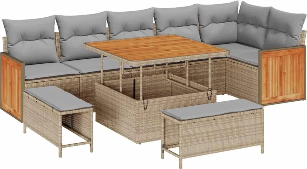 vidaXL Set de canapele pentru grădină 9 pcs Beige și gri deschis