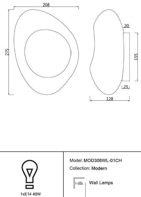 Aplica de perete cu forma geometrica asimetrica Mabell crom