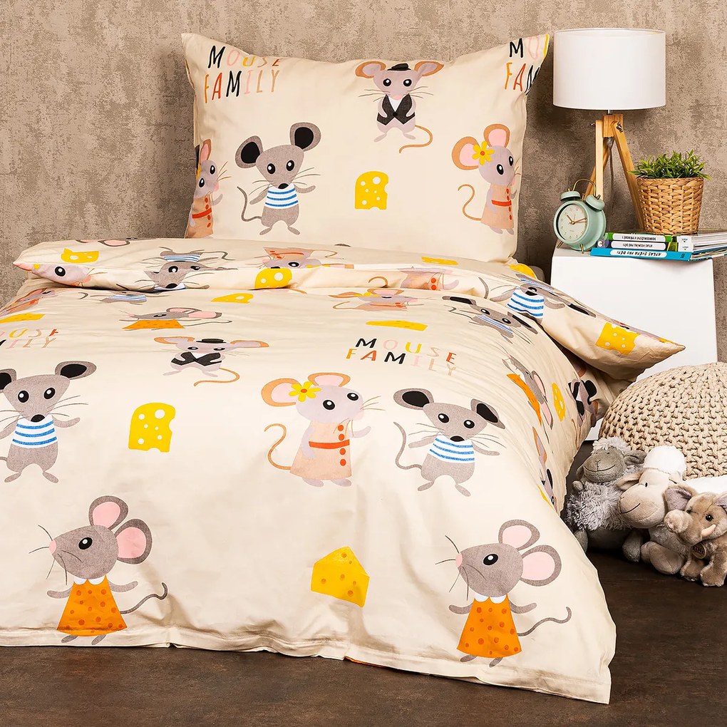 Lenjerie de pat copii, din bumbac, 4Home Little mouse, 140 x 200 cm, 70 x 90 cm