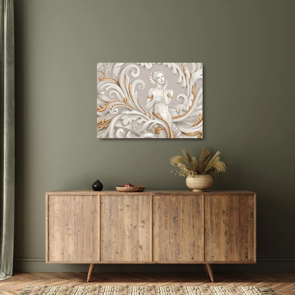 Tablou pe sticlă - Imagine a zeiței într-un fundal ornamental (70x50 cm)