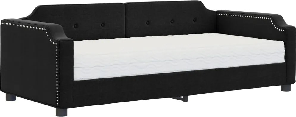vidaXL Pat de zi cu saltea, negru, 90x200 cm, textil