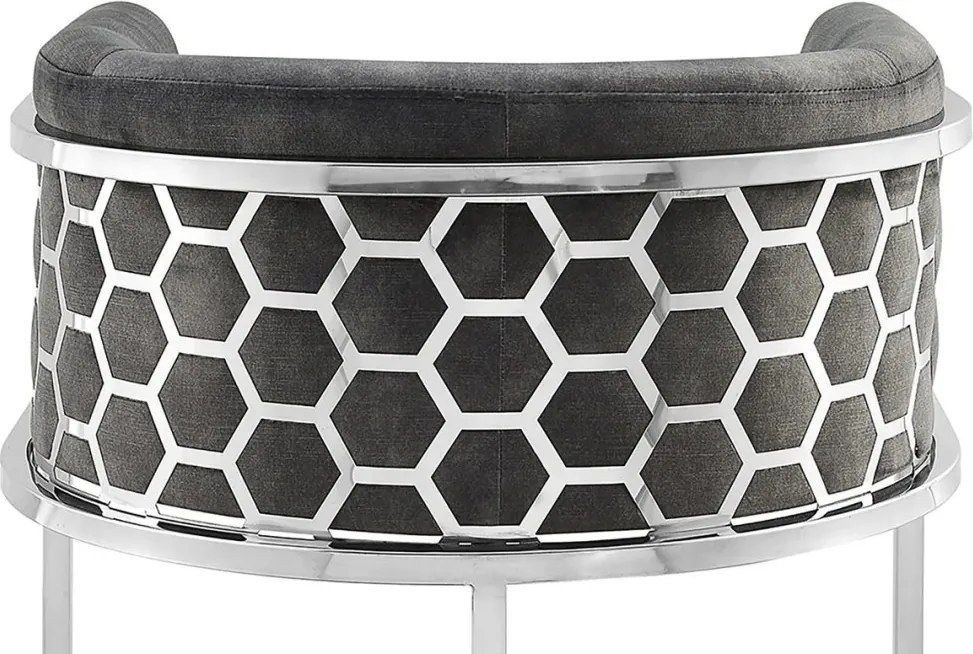 Scaun de bar ELEGANCE catifea gri, otel inoxidabil argintiu