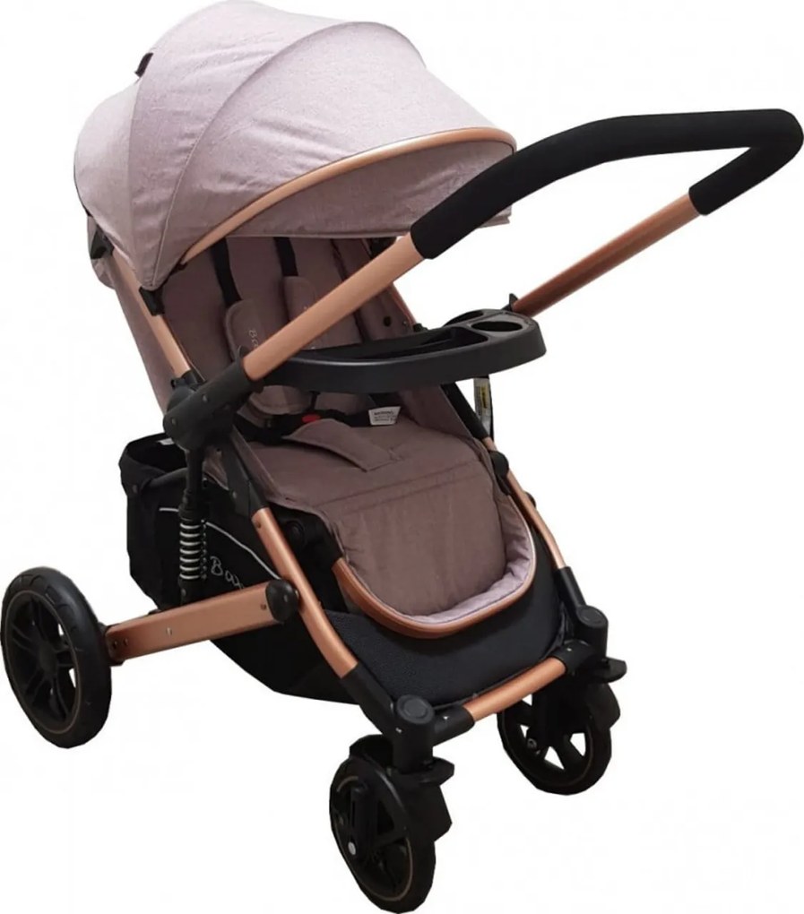 Carucior nou nascuti 2 in 1 BABY CARE™ PRO 512, Cu geanta bebe inclusa, Suspensii, Cadru aluminiu Gold, Plasa insecte, Gri