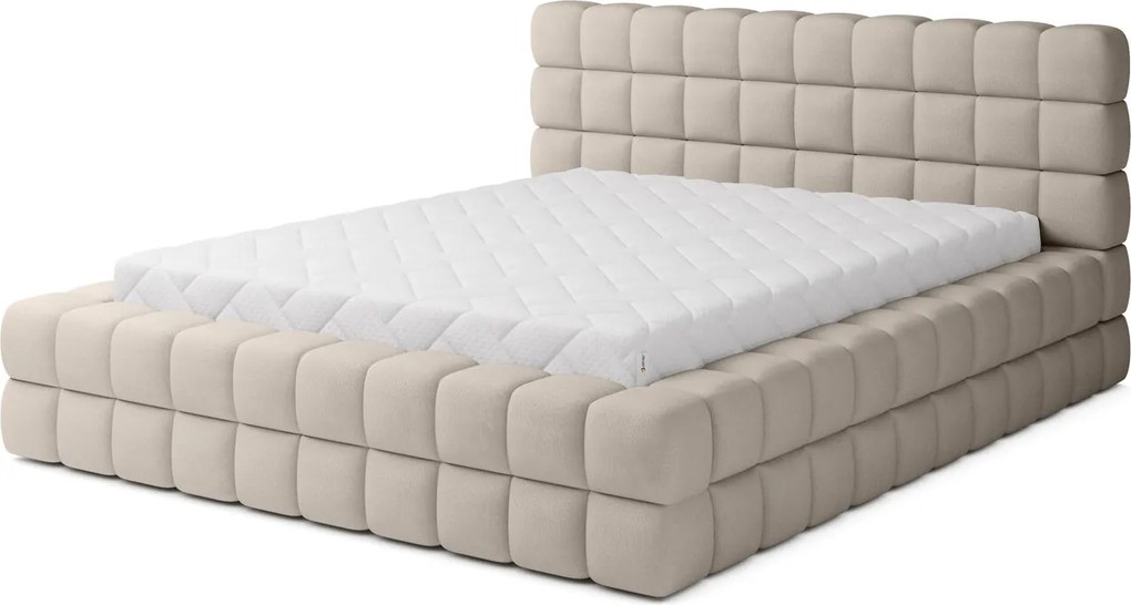 Pat tapitat cu somiera rabatabila si lada depozitare, 180x200 cm, ELTAP, BE-DIZ-MET-18TOU, Dizzle, metal/poliester, bej