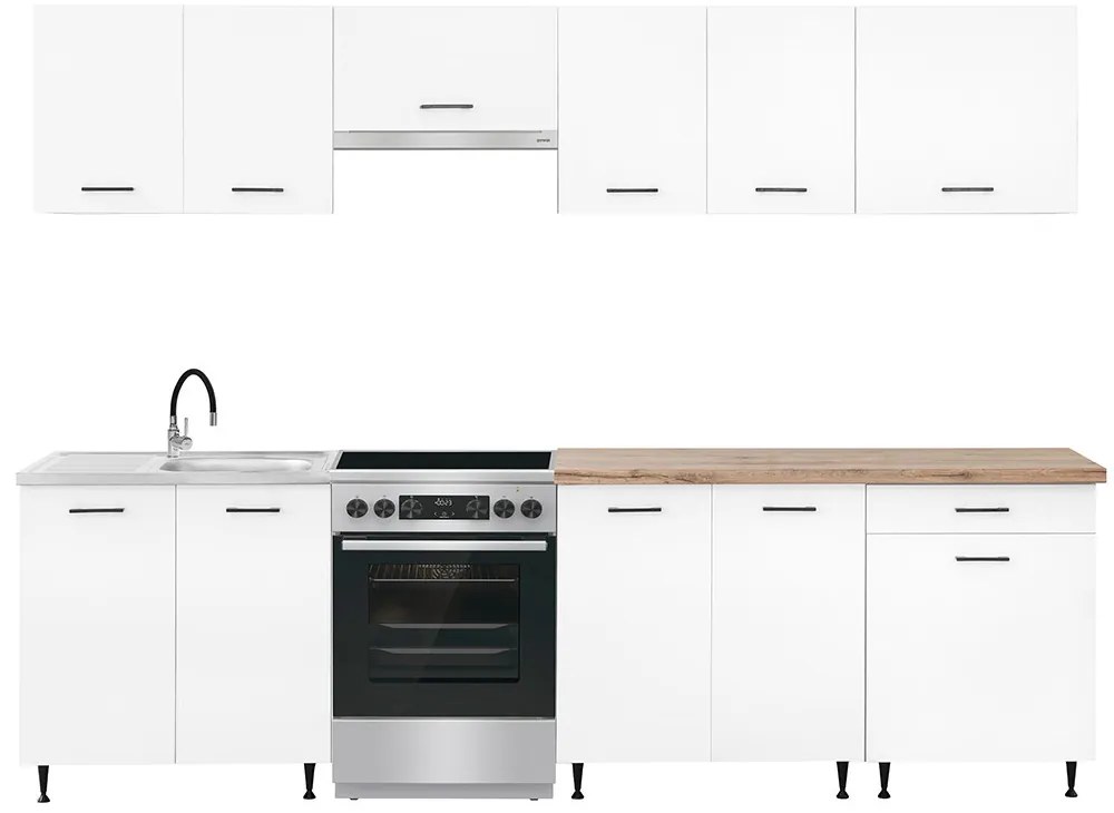 Unitate de bucătărie Primo 280 cu blat de lucru din stejar charlestone alb