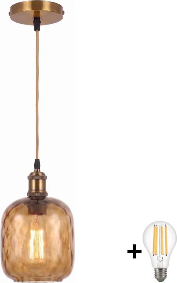 BRILAGI - lustra LED pe cablu RETRO GLASS 1xE27/60W/230V Ø14 cm auriu/maro fumuriu
