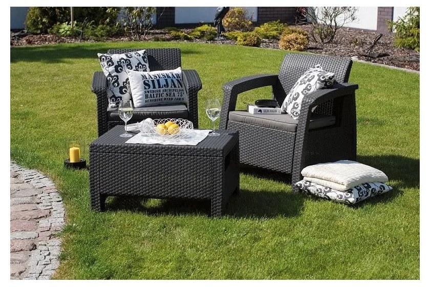 Set mobilier de grădină Keter Corfu, gri închis