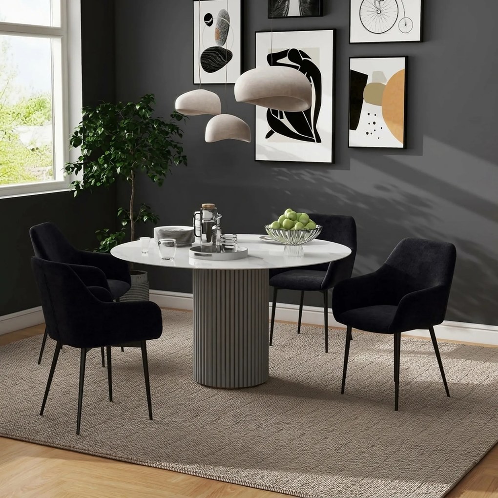 HOMCOM Set 2 Scaune Tapițate în Stil Nordic cu Brațe și Picioare din Oțel pentru Sufragerie, 54x57x80 cm, Negru | Aosom Romania