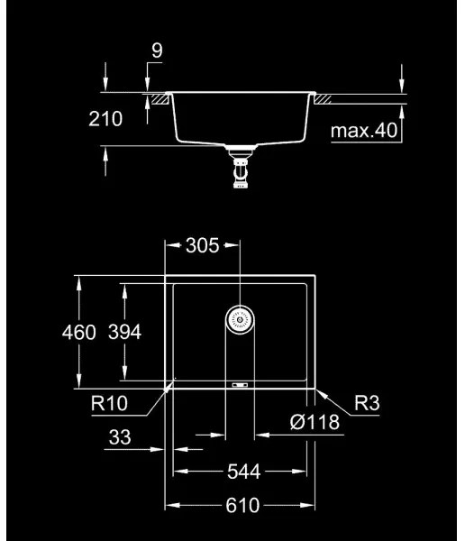 GROHE 31655AP0 - Chiuvetă K700U 610 × 460 mm, piatră neagră/negru