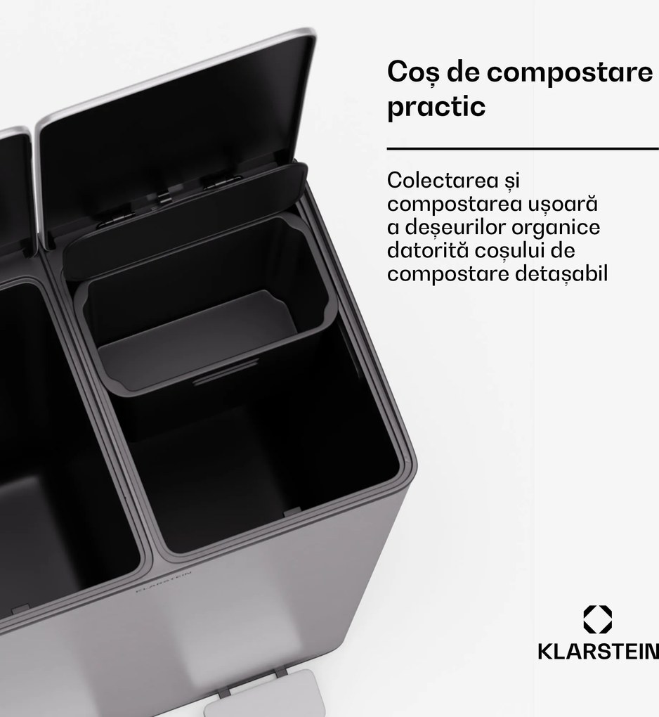 Klarstein EcoVista, coș de gunoi cu composter, 60 l + 3 l/coș + composter, Soft-Close