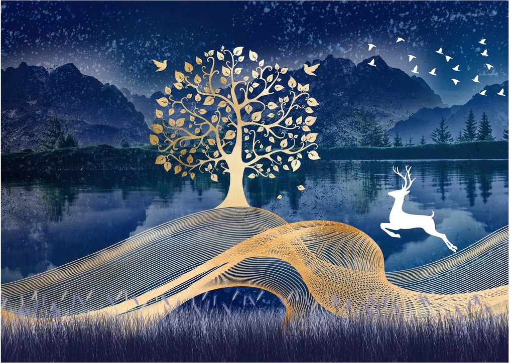 Tablou pe sticlă - Cerbi în luna plină (70x50 cm)