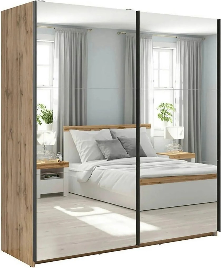 Dulap TETRIX, stejar wotan, PAL, cu 2 usi si oglinzi, 183x60x196 cm