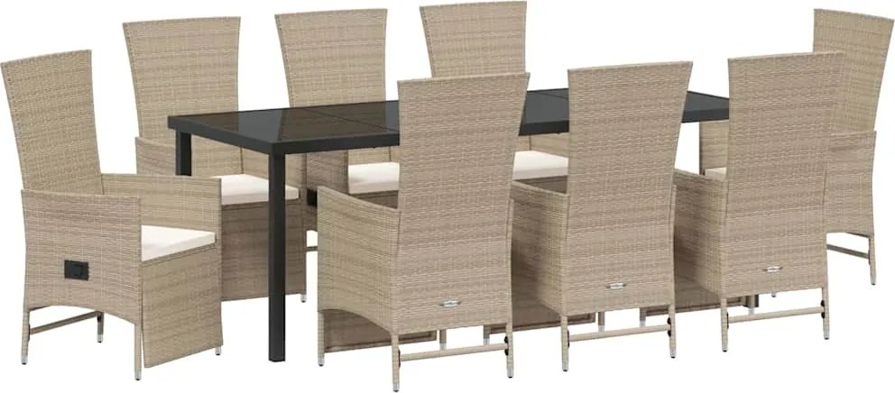 vidaXL Set de masă pentru grădină cu pernă 9 pcs Bej poliratan