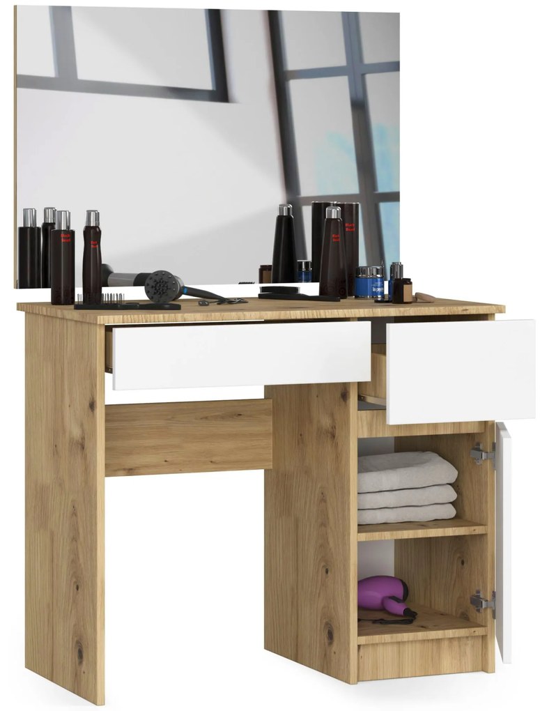 Masă de toaletă Parijat (Stejar artisan + Alb) (cu oglindă) (D). 1070925