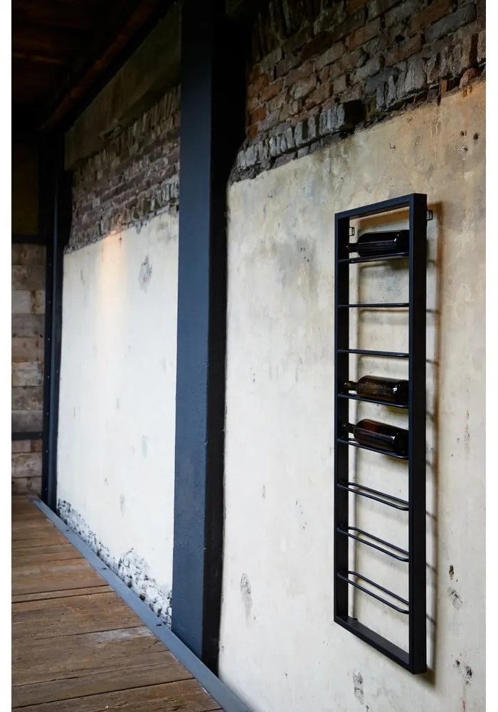 Raft pentru sticle de vin negru pentru perete din metal 42x120x6 cm Macaben – Light &amp; Living