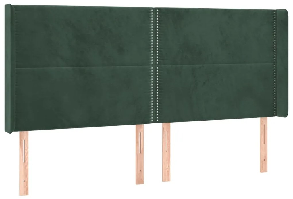 3119509 vidaXL Tăblie pat cu aripioare verde închis 203x16x118/128 cm catifea