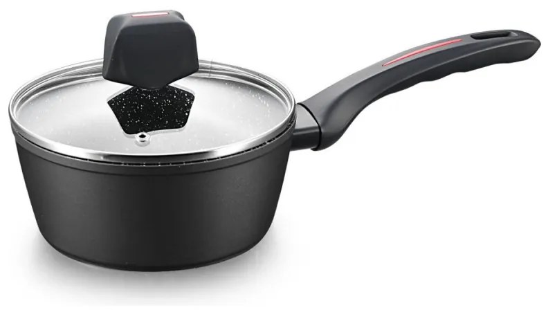 Cratita cu capac Royalty Line FSN18, 18 cm, 1,8 L, Finisaj granit, Inductie, Negru