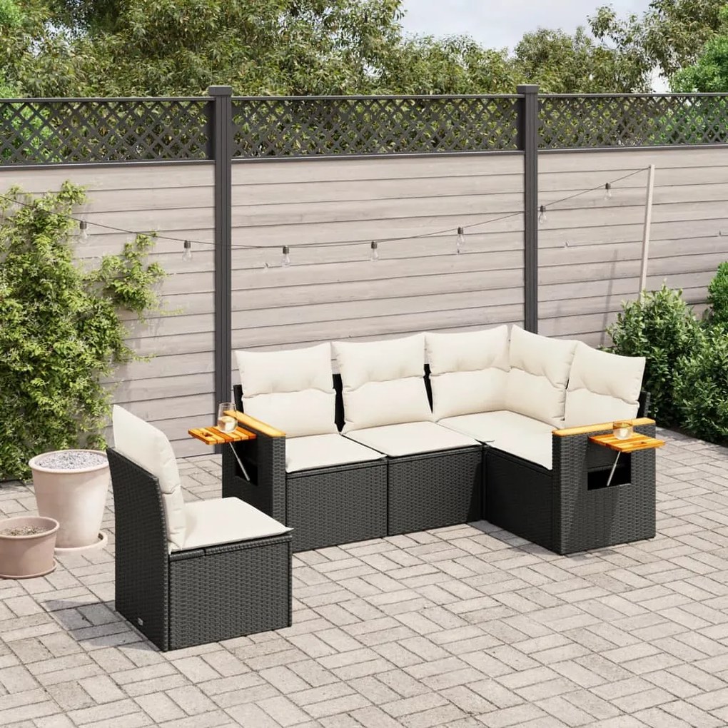 vidaXL Set mobilier de grădină cu perne, 5 piese, negru, poliratan