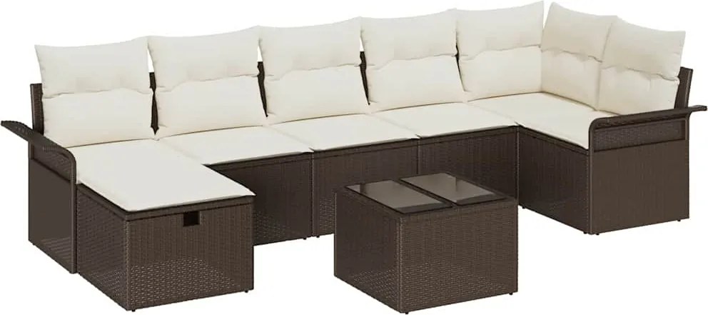vidaXL Set de canapele pentru grădină cu pernă 8 pcs Maro Rattan poli