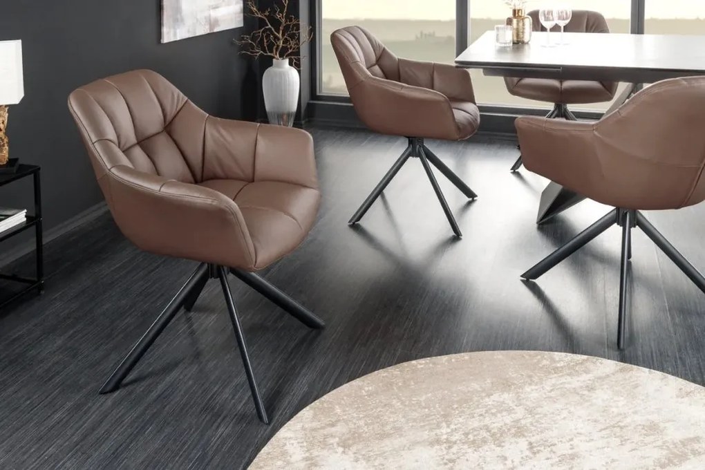 Set 2 scaune pivotante Papillon, piele maro