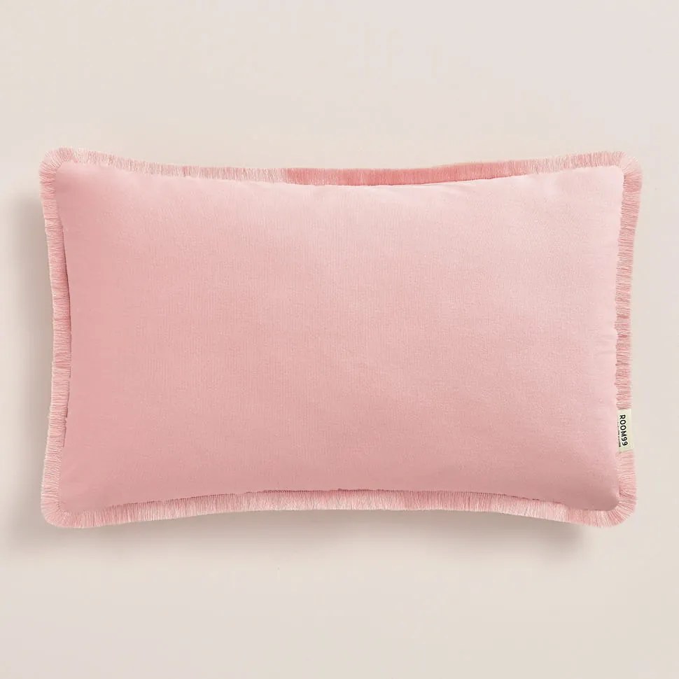 Față de pernă roz pudră BOCA CHICA cu ciucuri 30 x 50 cm