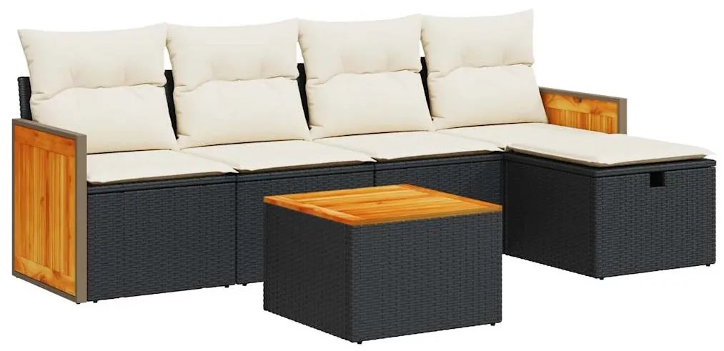 3326018 vidaXL Set mobilier de grădină cu perne, 6 piese, negru, poliratan