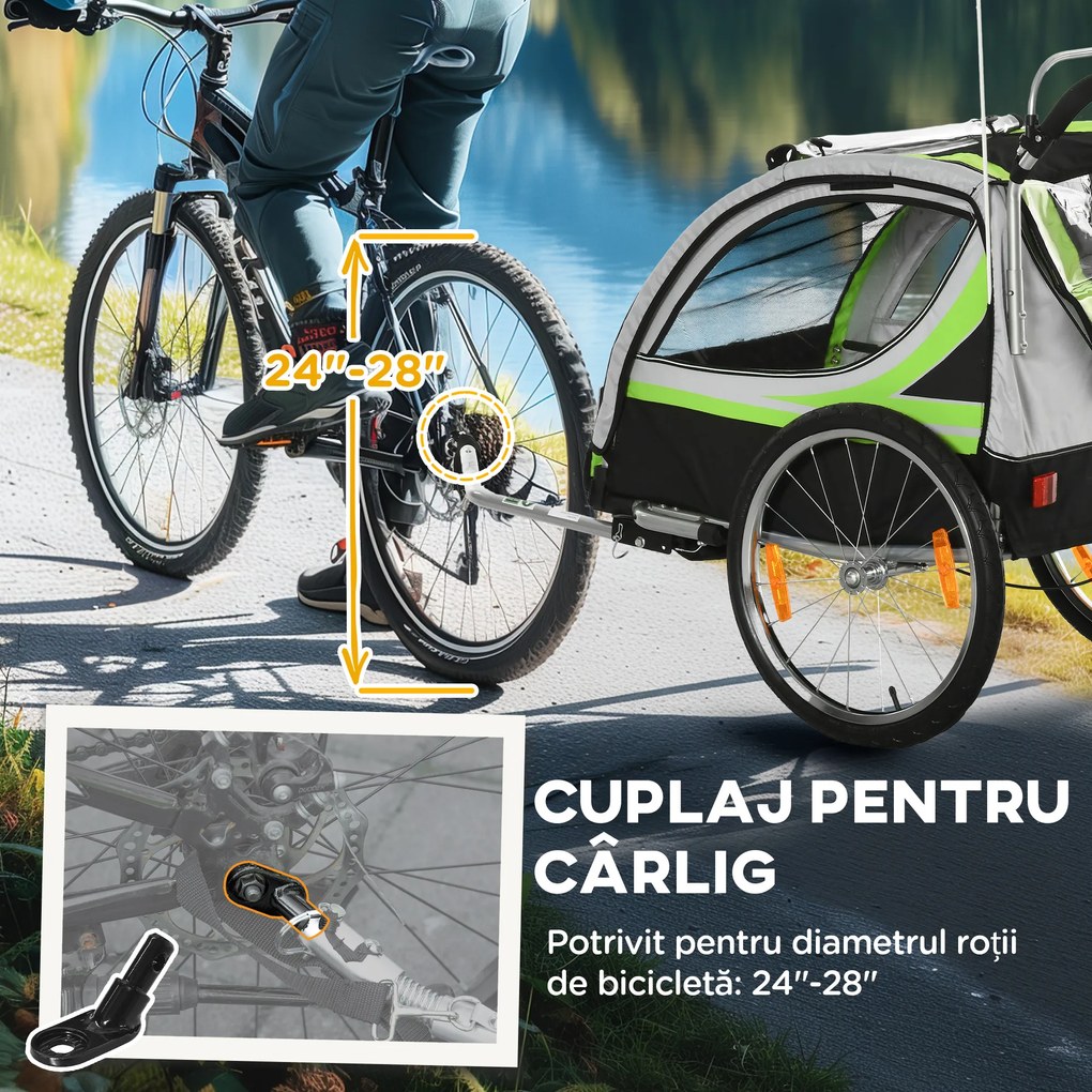 HOMCOM Remorcă Bicicletă pentru Copii, Design 2 în 1 cu Frână și Centură de Siguranță, 142x75x101 cm, Albastru | Aosom Romania