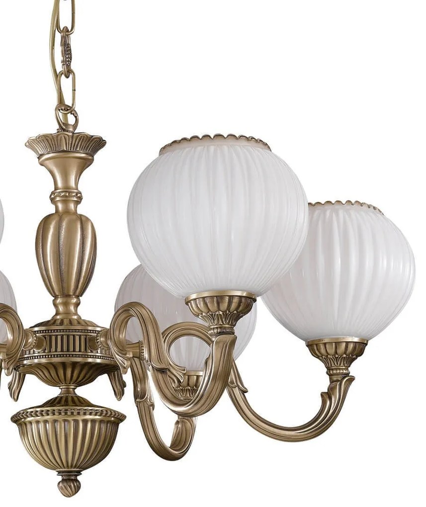 Candelabru cu 6 brate clasic design italian din alama, sticla 9250 RA-L. 9250/6
