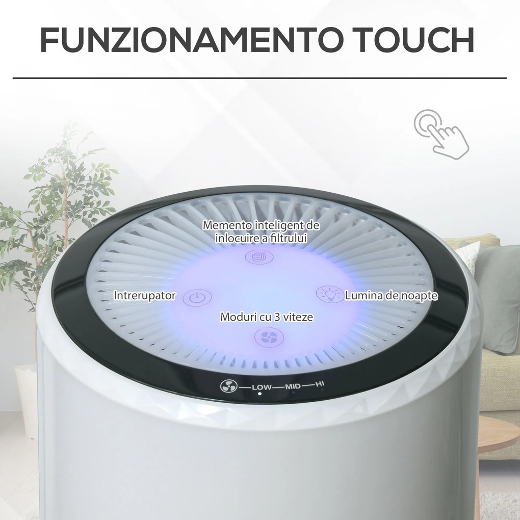 HOMCOM Purificator de Aer cu Filtru HEPA 3 Viteze Φ20x32 cm pentru Curatarea Aerului in Casa si Birou | Aosom Romania