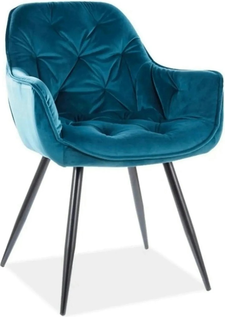 Scaun tapitat modern CHERRY, turcoaz/negru, stofa catifelata/metal, 57