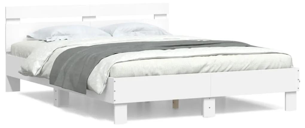 3207413 vidaXL Cadru de pat cu tăblie, alb, 150x200 cm, lemn prelucrat
