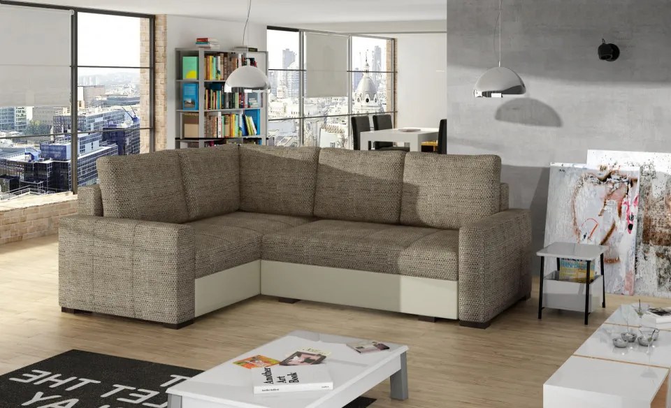 Coltar extensibil cu spatiu pentru depozitare, 235x162x90 cm, Corona L01, Eltap (Culoare: Gri deschis texturat / Gri inchis piele)